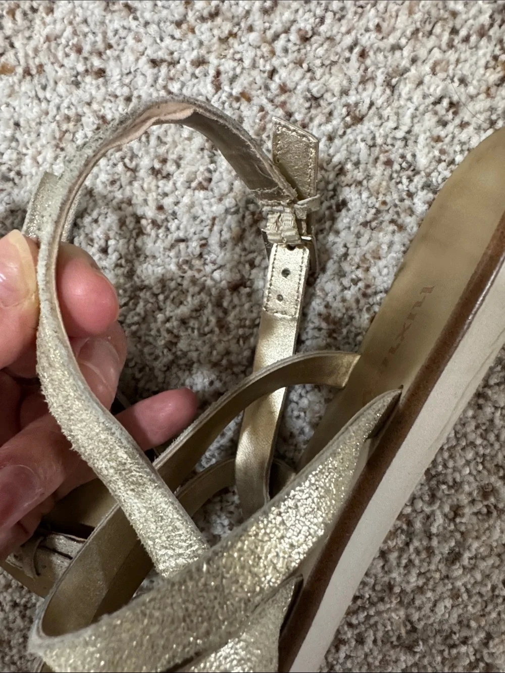 luxury rebel Leather Metallic Gold Strappy Flat Sandals